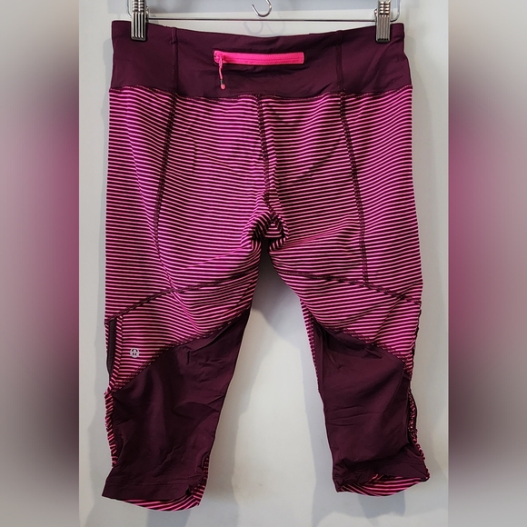 Lululemon Run For Your Life Crop Hyper Stripe Plum Pow Raspberry Glo Light Sz 10 - Picture 3 of 7